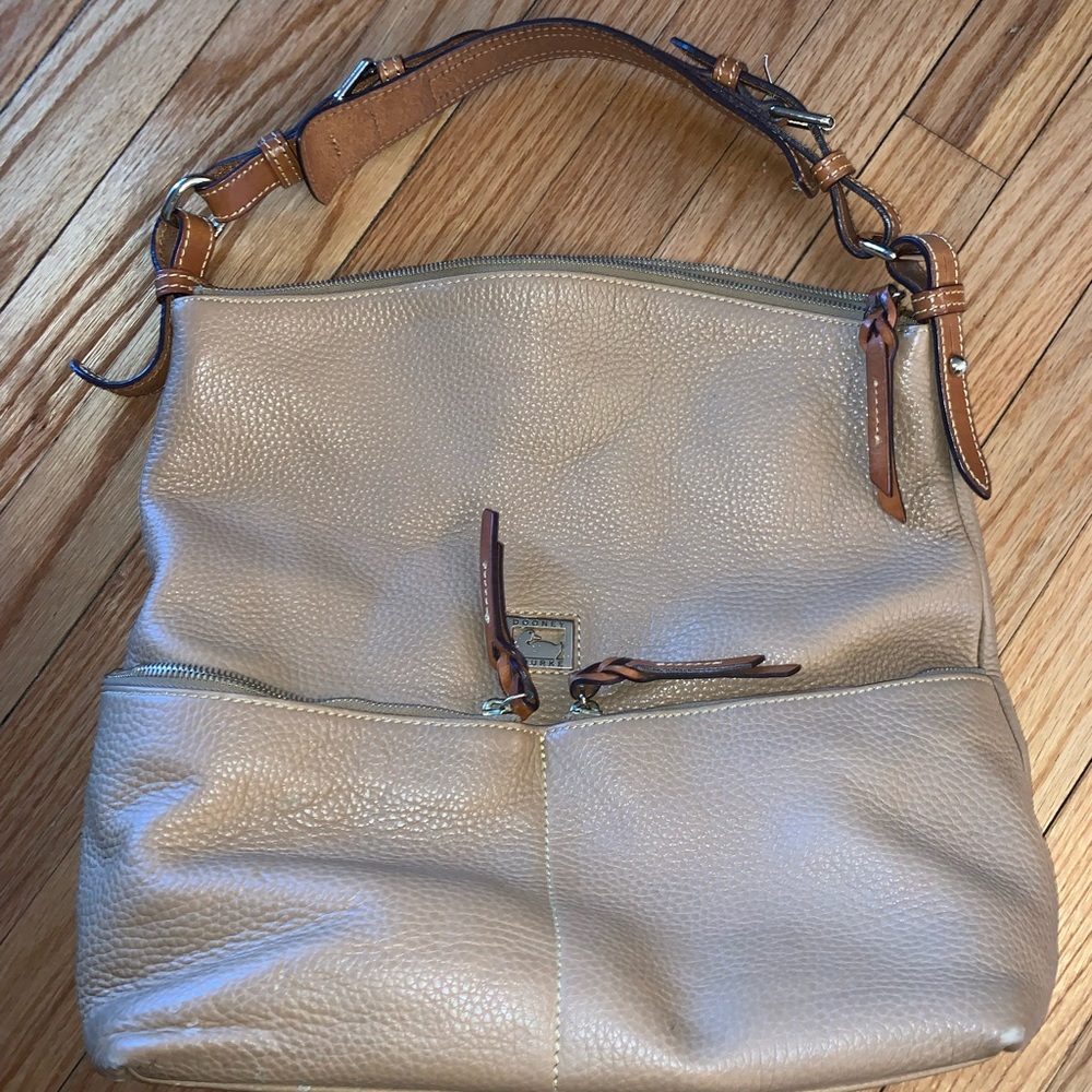 Dooney and Bourke Tan Pebbled Leather Double Pocket Hobo Purse
